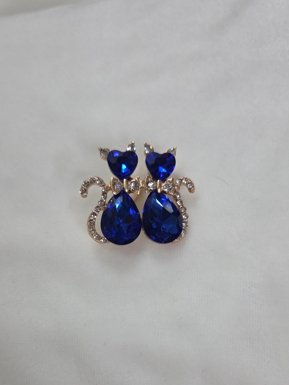 Women's 2 Blue Cats Brooch Retro Style Pin Rhinestones Elegant Crystal NEW!